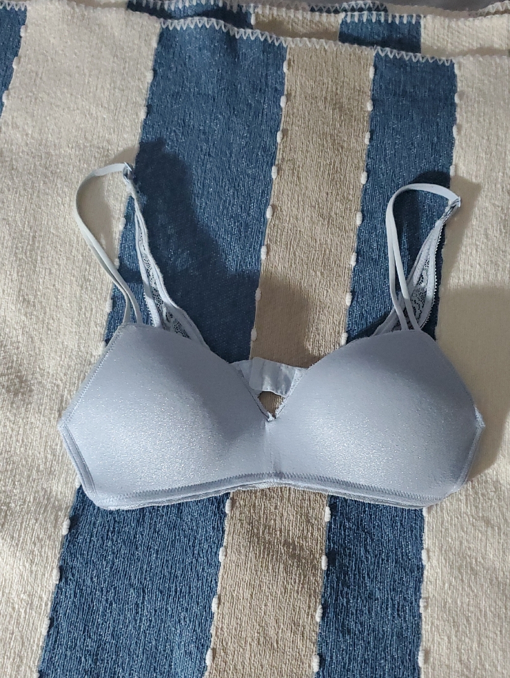 AERIE Shimmer Real Happy Wireless Light Blue Lace Strap Bra